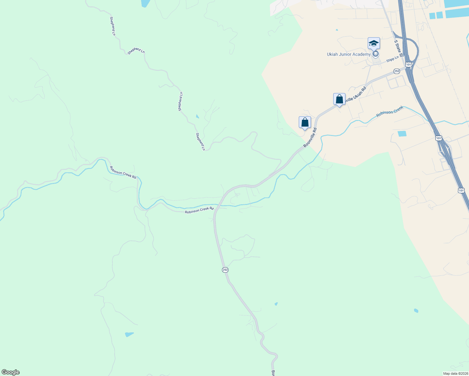 map of restaurants, bars, coffee shops, grocery stores, and more near 1821-1899 Boonville Road in Ukiah