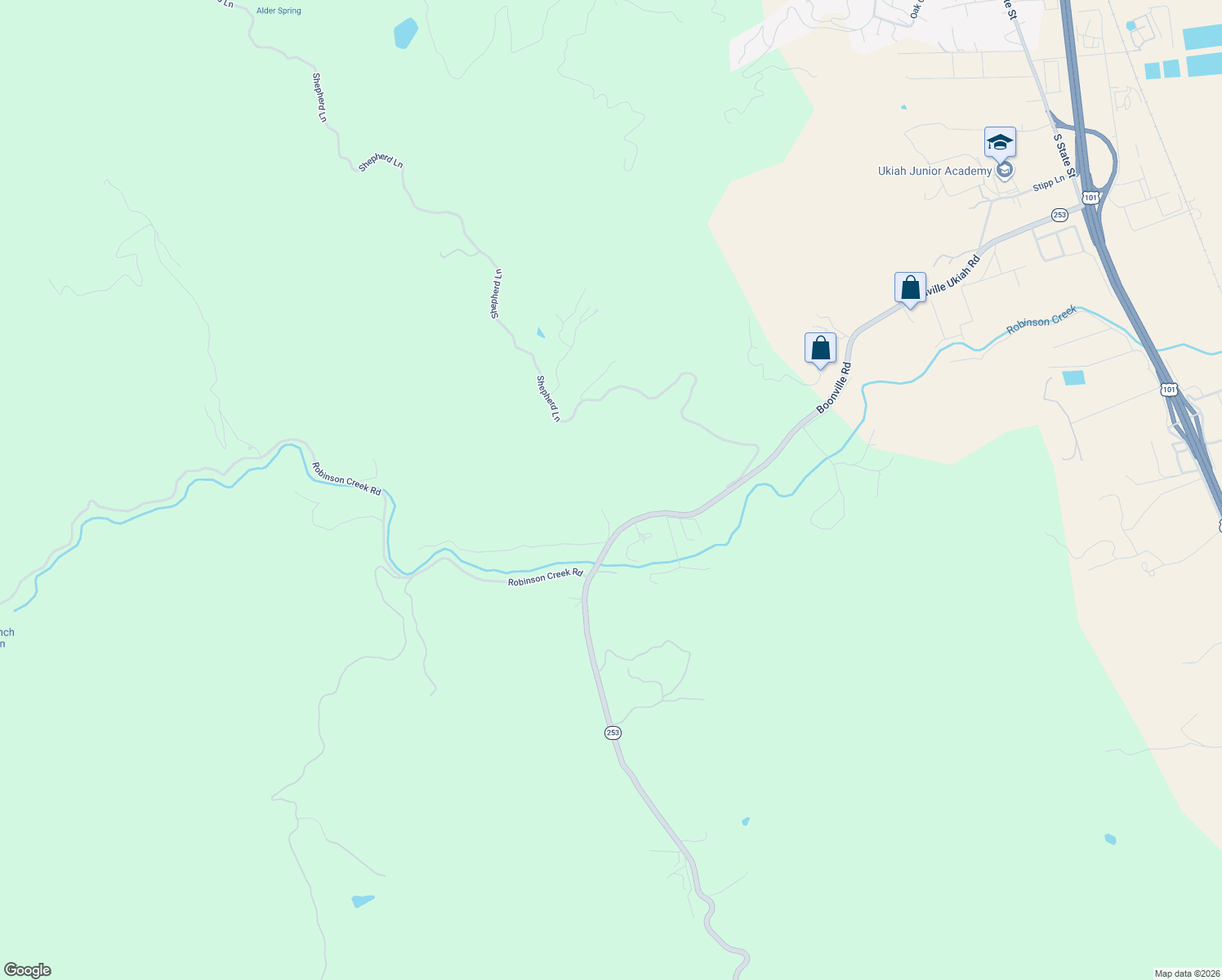 map of restaurants, bars, coffee shops, grocery stores, and more near 1800 Boonville Road in Ukiah