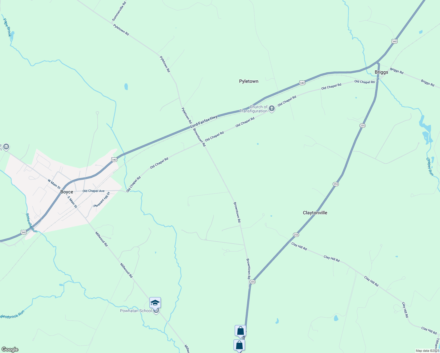 map of restaurants, bars, coffee shops, grocery stores, and more near 452 Browntown Road in Boyce