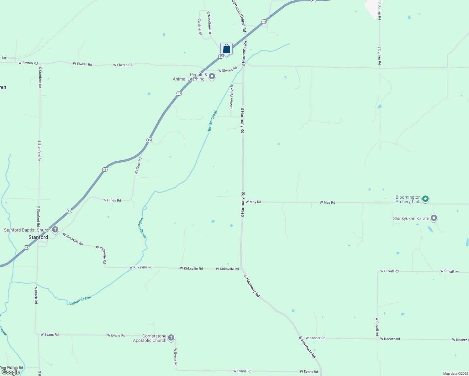 map of restaurants, bars, coffee shops, grocery stores, and more near 7570 West Deckard Drive in Bloomington