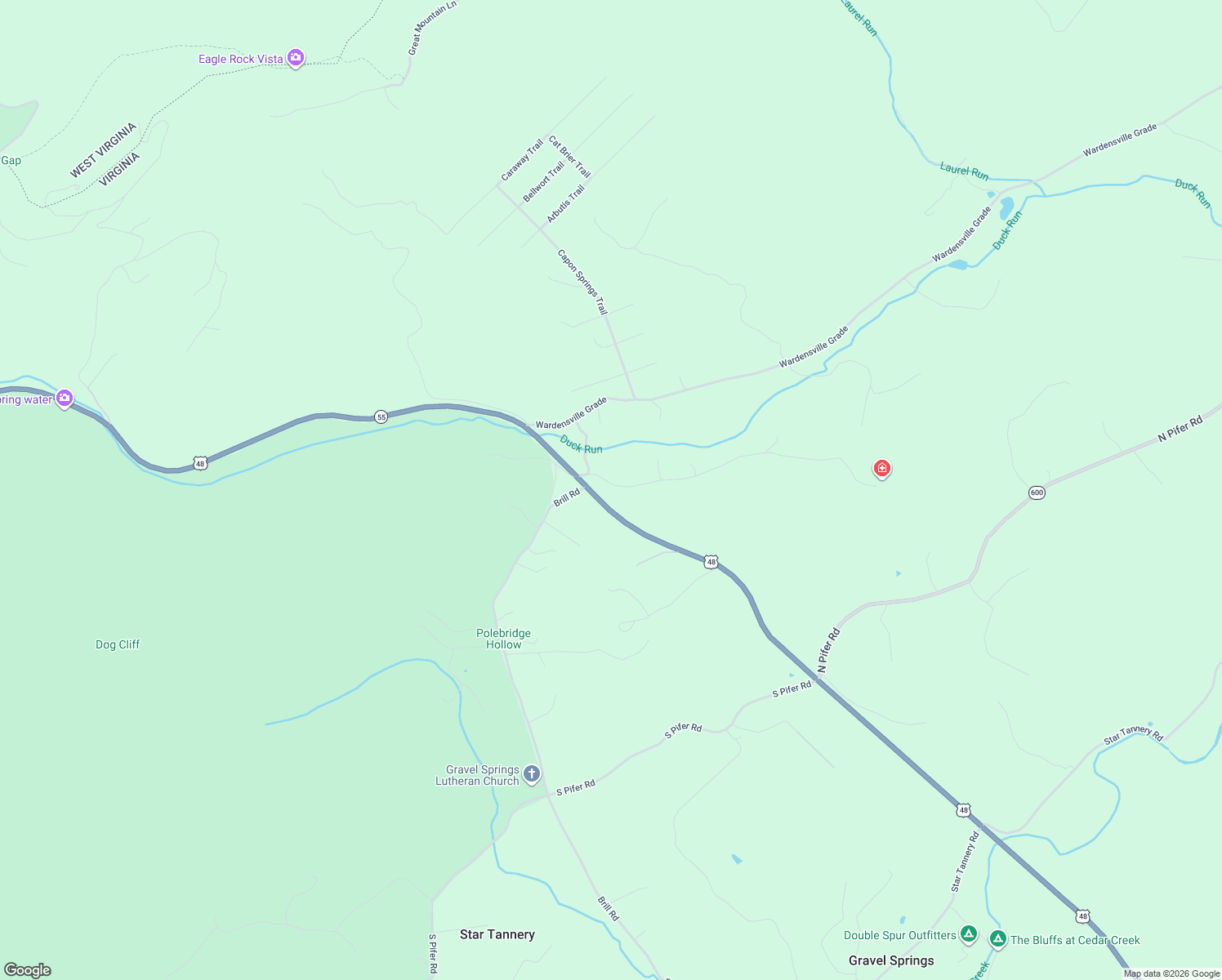 map of restaurants, bars, coffee shops, grocery stores, and more near 141 Bushy Ridge Drive in Star Tannery