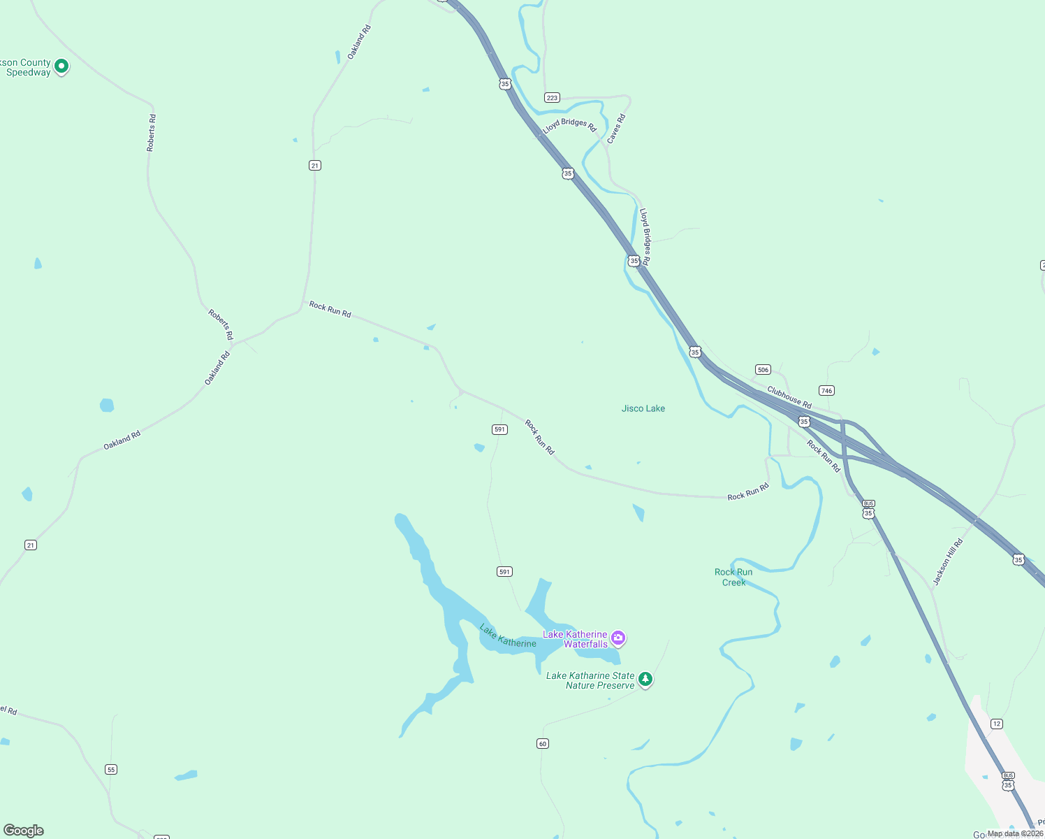map of restaurants, bars, coffee shops, grocery stores, and more near County Road 59 in Jackson County