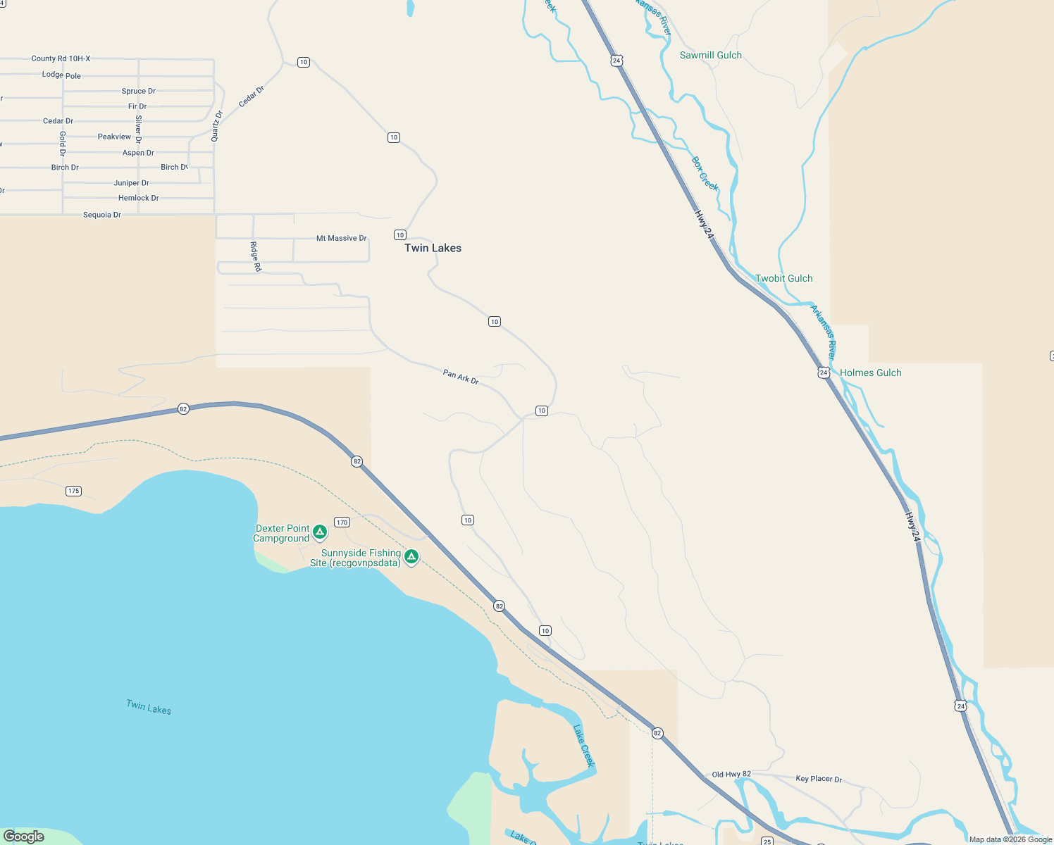 map of restaurants, bars, coffee shops, grocery stores, and more near 165 Reva Ridge Road in Twin Lakes