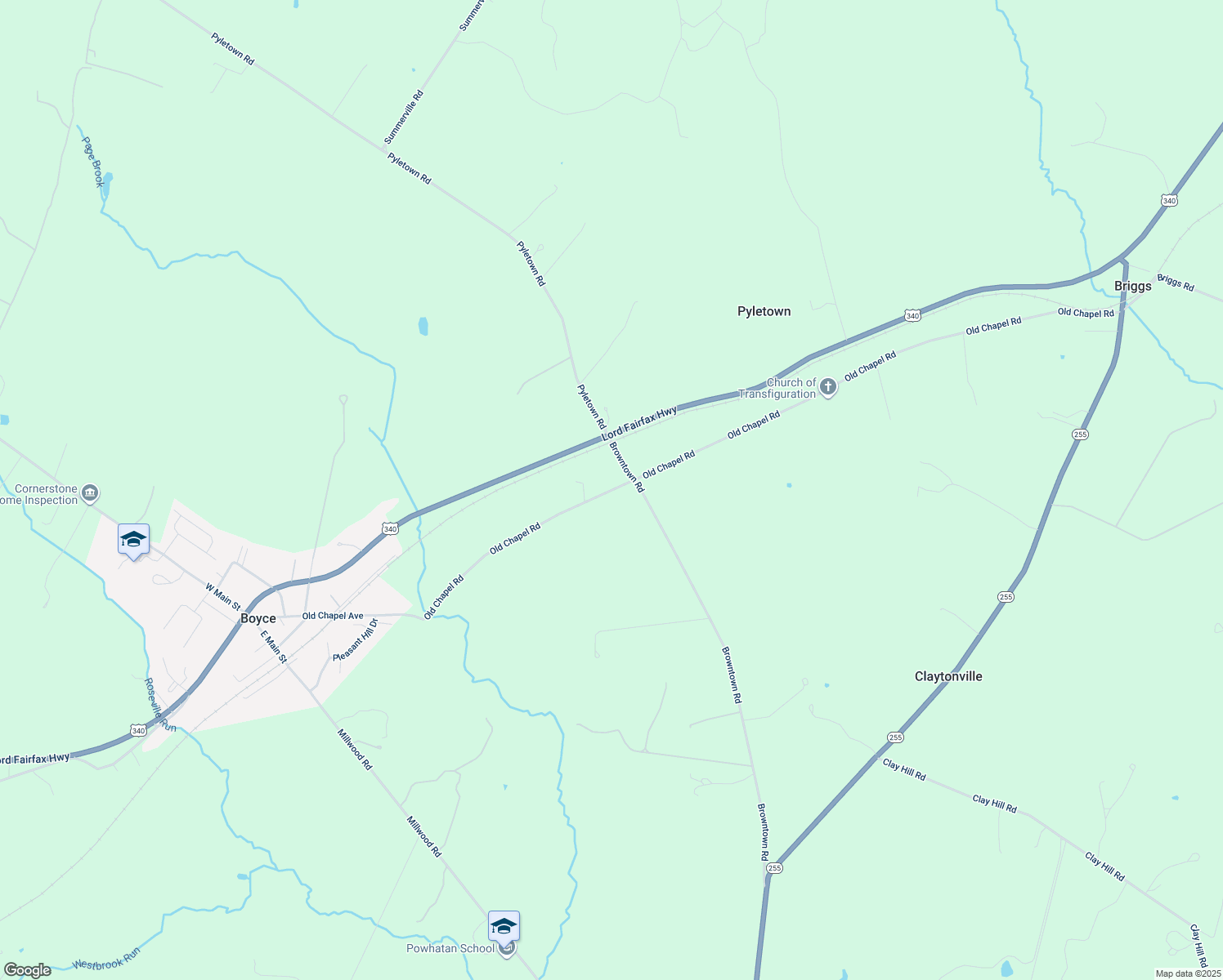 map of restaurants, bars, coffee shops, grocery stores, and more near 1141 Old Chapel Road in Boyce