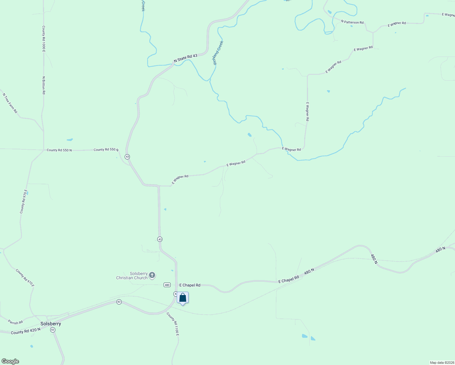 map of restaurants, bars, coffee shops, grocery stores, and more near 11390 Wagner Road in Solsberry
