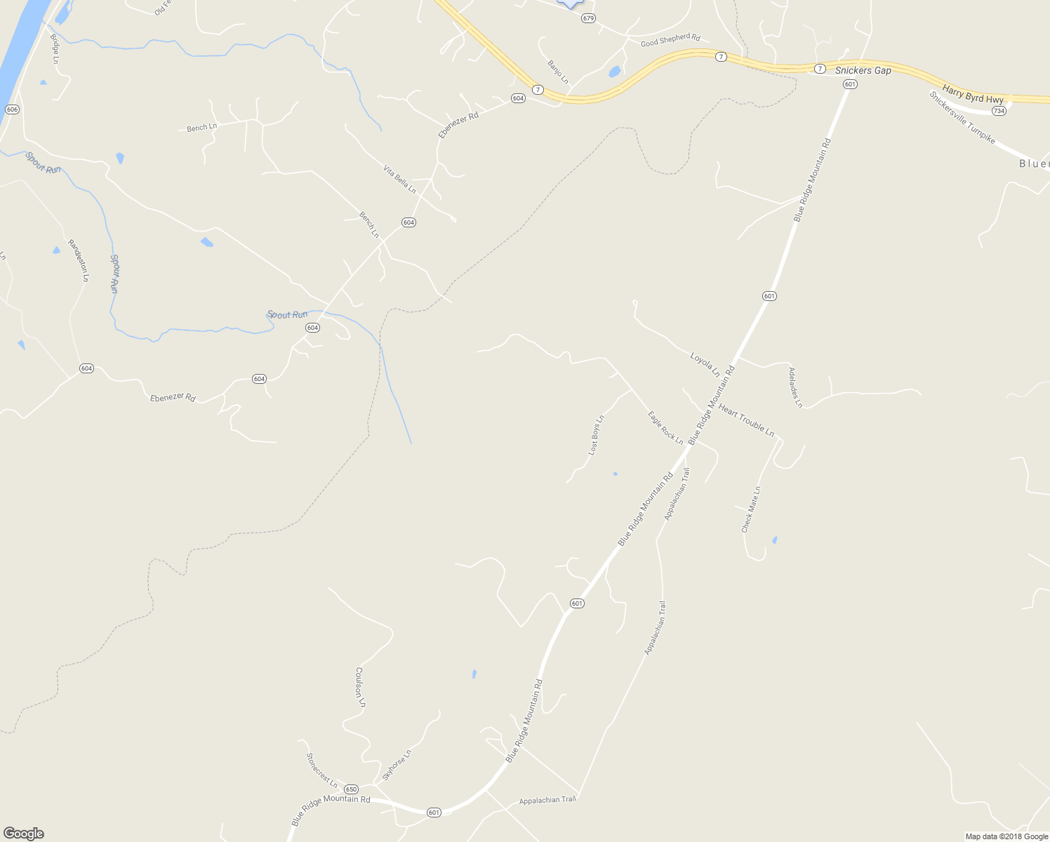 map of restaurants, bars, coffee shops, grocery stores, and more near 176 Lost Boys Lane in Bluemont