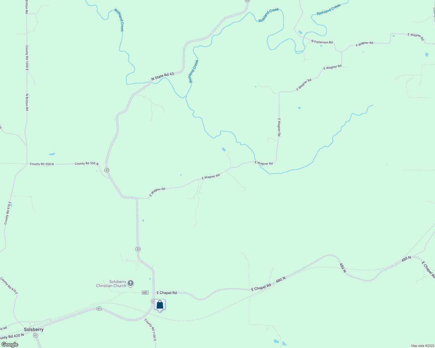 map of restaurants, bars, coffee shops, grocery stores, and more near 11505 East Wagner Road in Solsberry