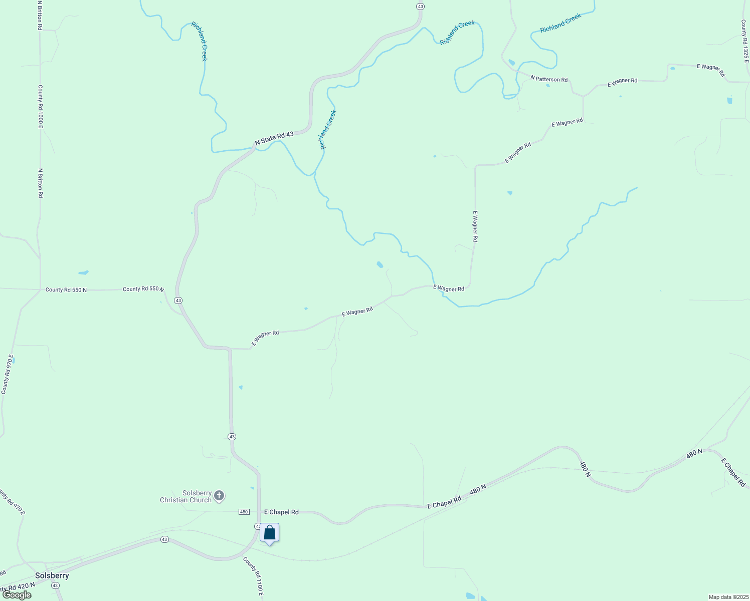 map of restaurants, bars, coffee shops, grocery stores, and more near 11505 Wagner Road in Solsberry