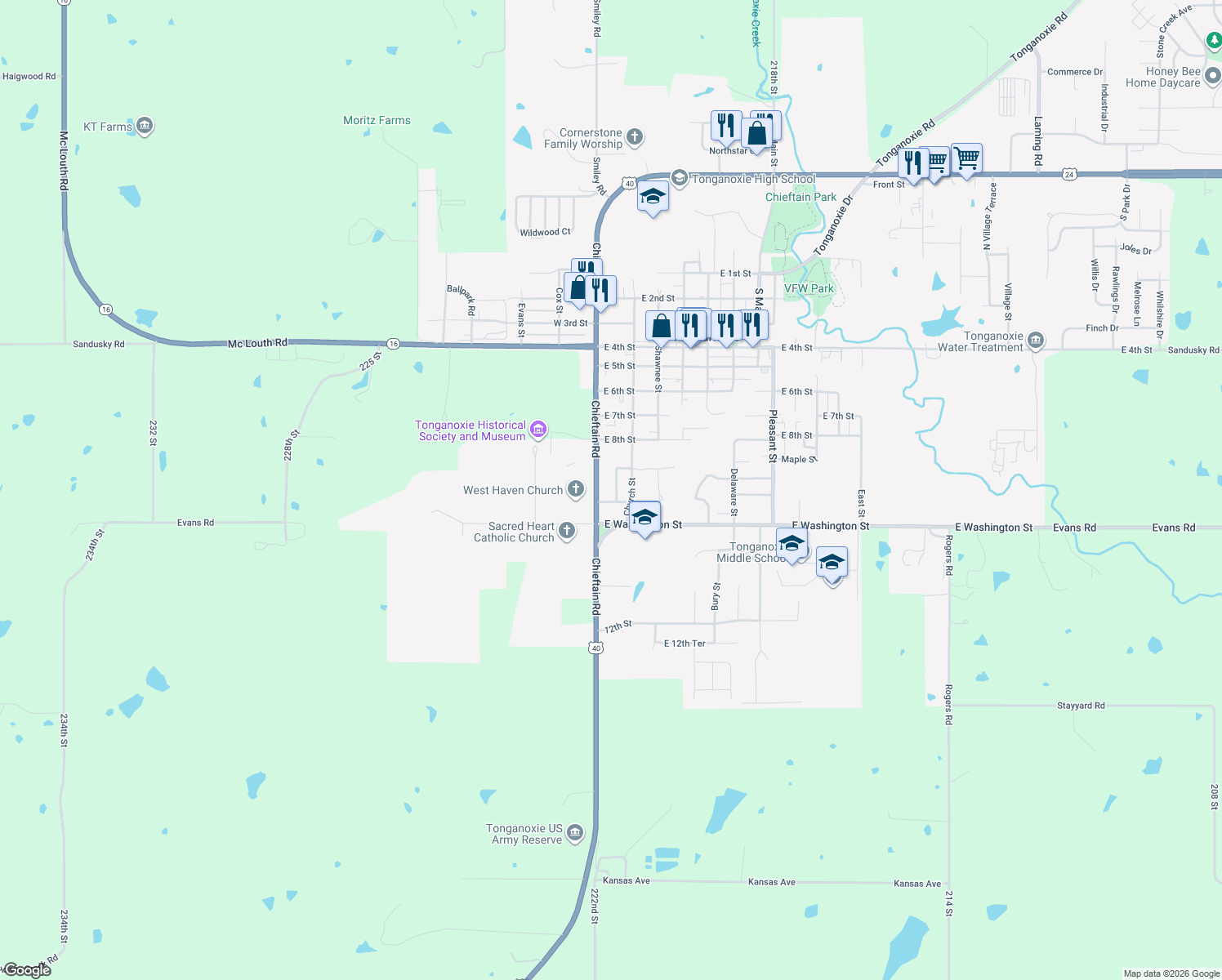 map of restaurants, bars, coffee shops, grocery stores, and more near 910 Somers Street in Tonganoxie