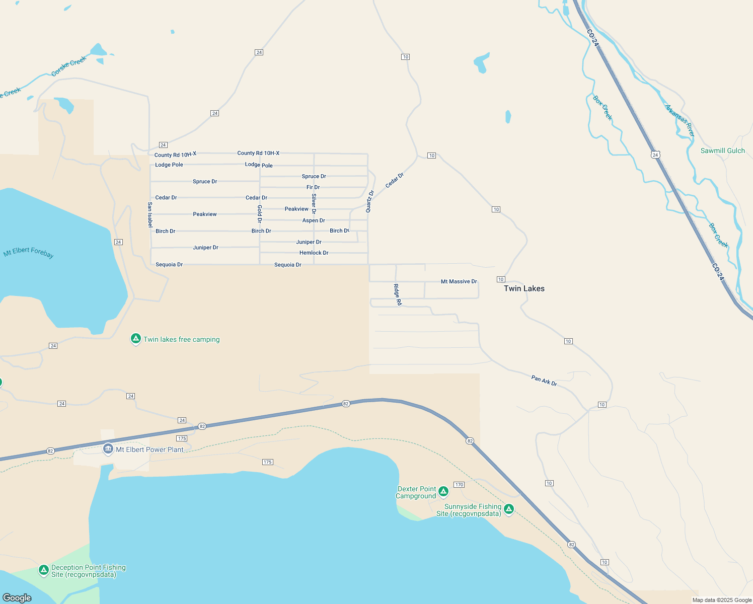 map of restaurants, bars, coffee shops, grocery stores, and more near 464 Mount Elbert Road in Twin Lakes