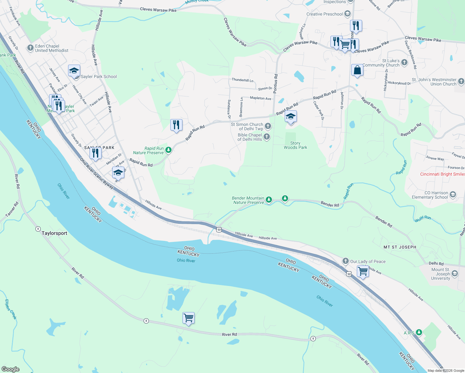 map of restaurants, bars, coffee shops, grocery stores, and more near 503 Pontius Road in Cincinnati