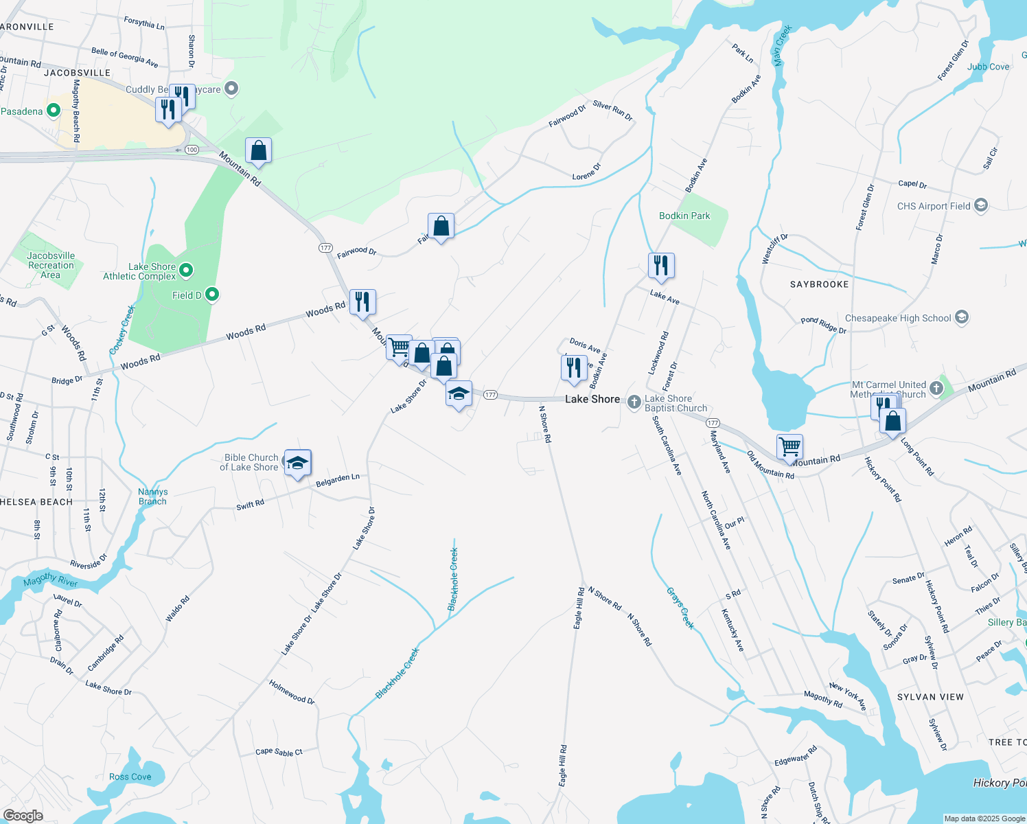 map of restaurants, bars, coffee shops, grocery stores, and more near 4563 Mountain Road in Pasadena