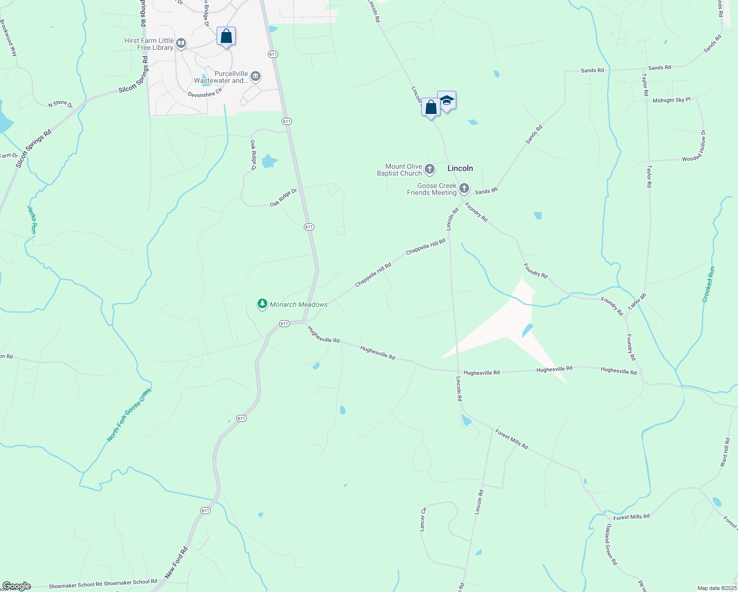map of restaurants, bars, coffee shops, grocery stores, and more near 37589 Chappelle Hill Road in Purcellville