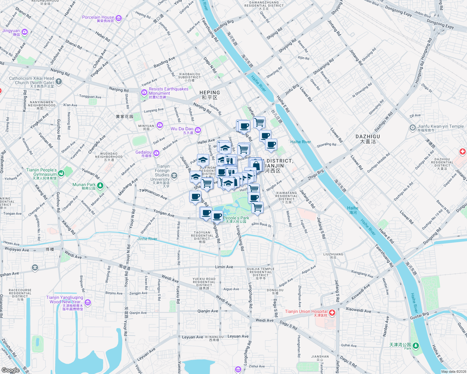 map of restaurants, bars, coffee shops, grocery stores, and more near in 