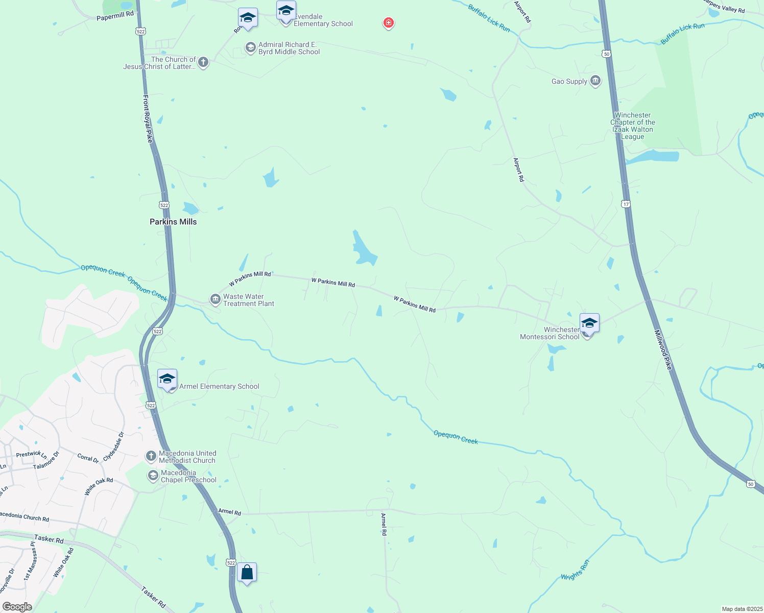 map of restaurants, bars, coffee shops, grocery stores, and more near 610 W Parkins Mill Rd in Winchester