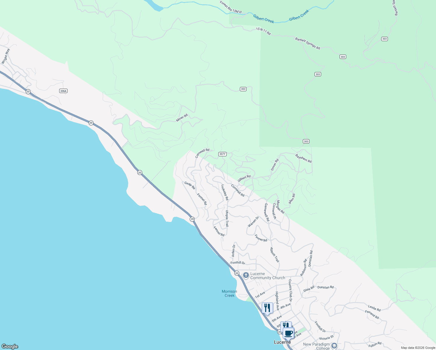 map of restaurants, bars, coffee shops, grocery stores, and more near 5744 Dunstan Road in Lucerne