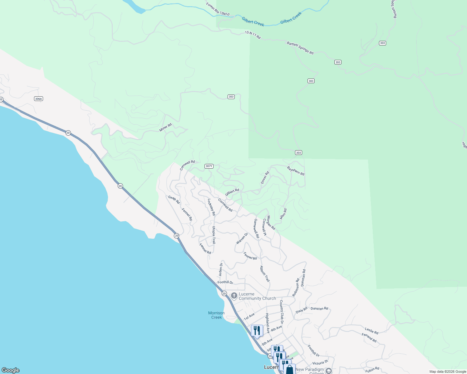 map of restaurants, bars, coffee shops, grocery stores, and more near 5788 Stanhope Road in Lucerne