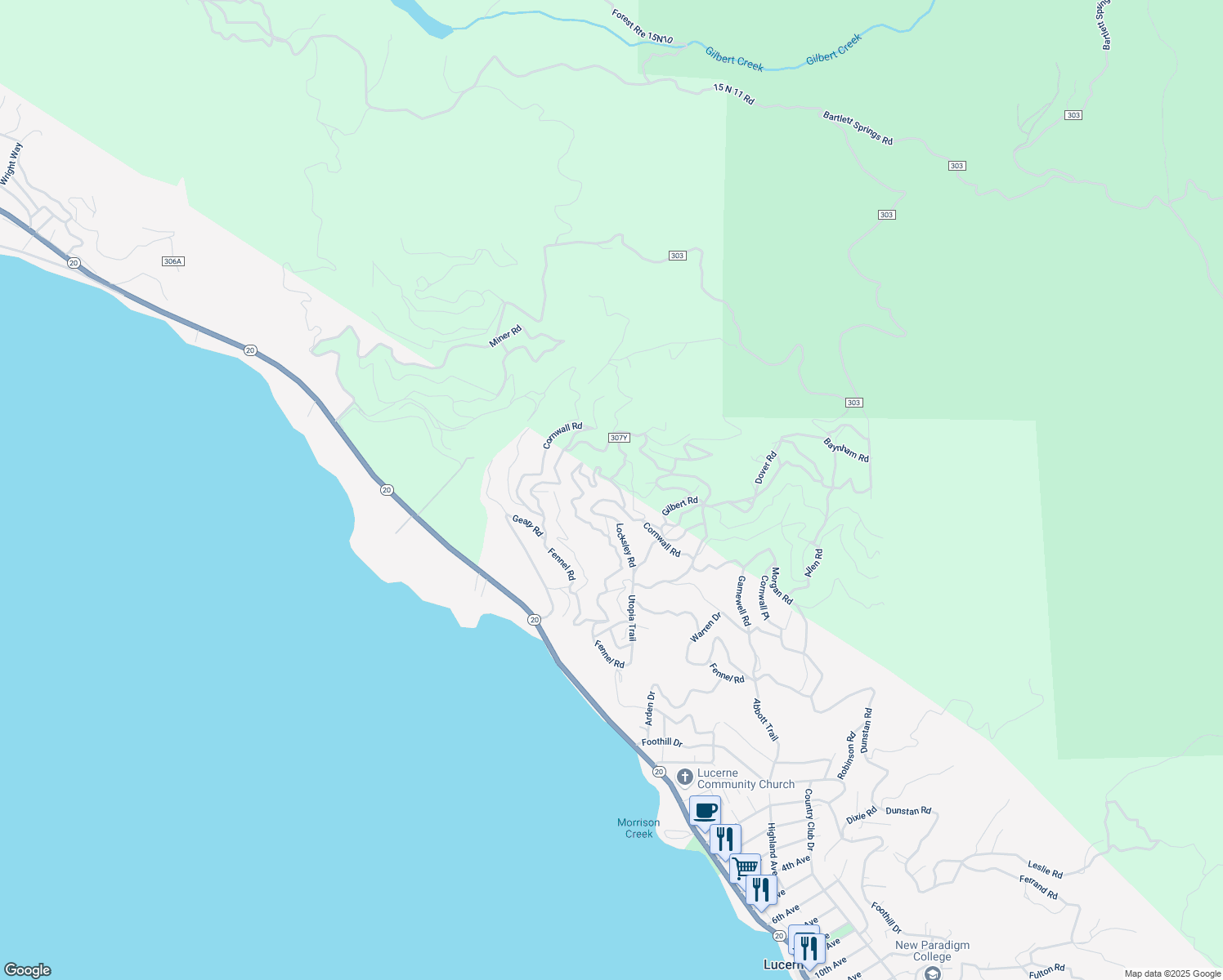 map of restaurants, bars, coffee shops, grocery stores, and more near 5697 Cornwall Road in Lucerne