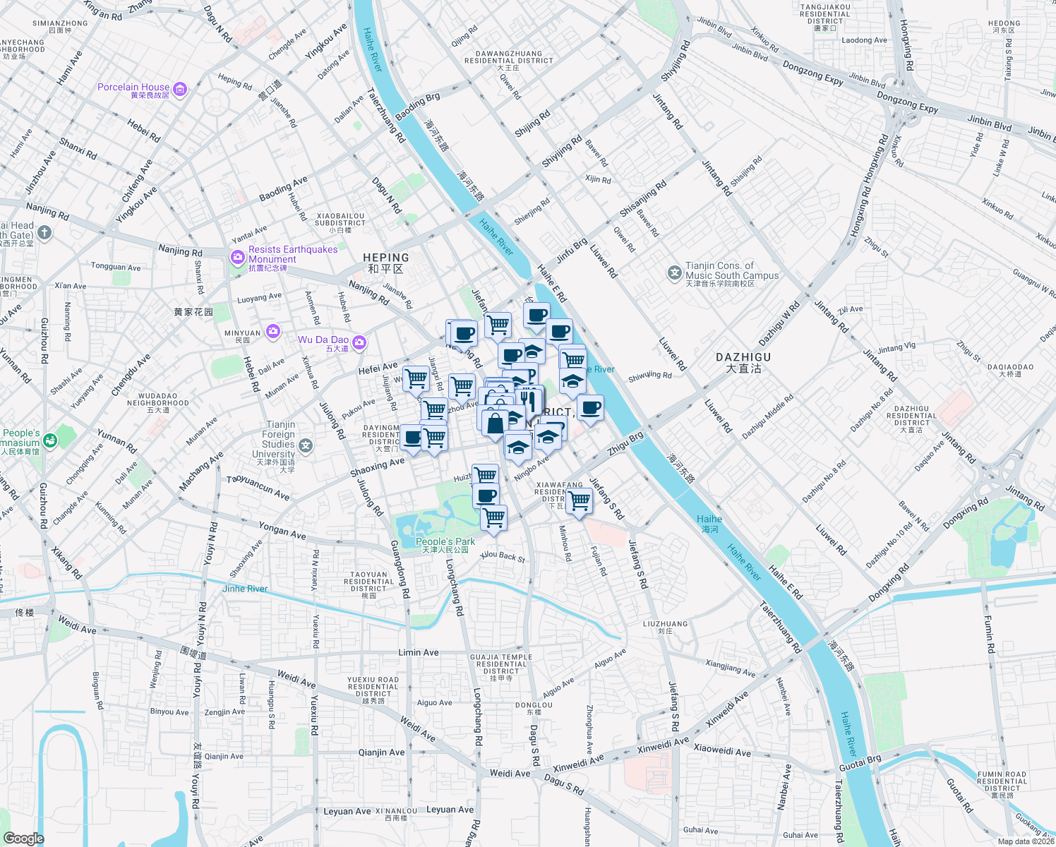 map of restaurants, bars, coffee shops, grocery stores, and more near in 
