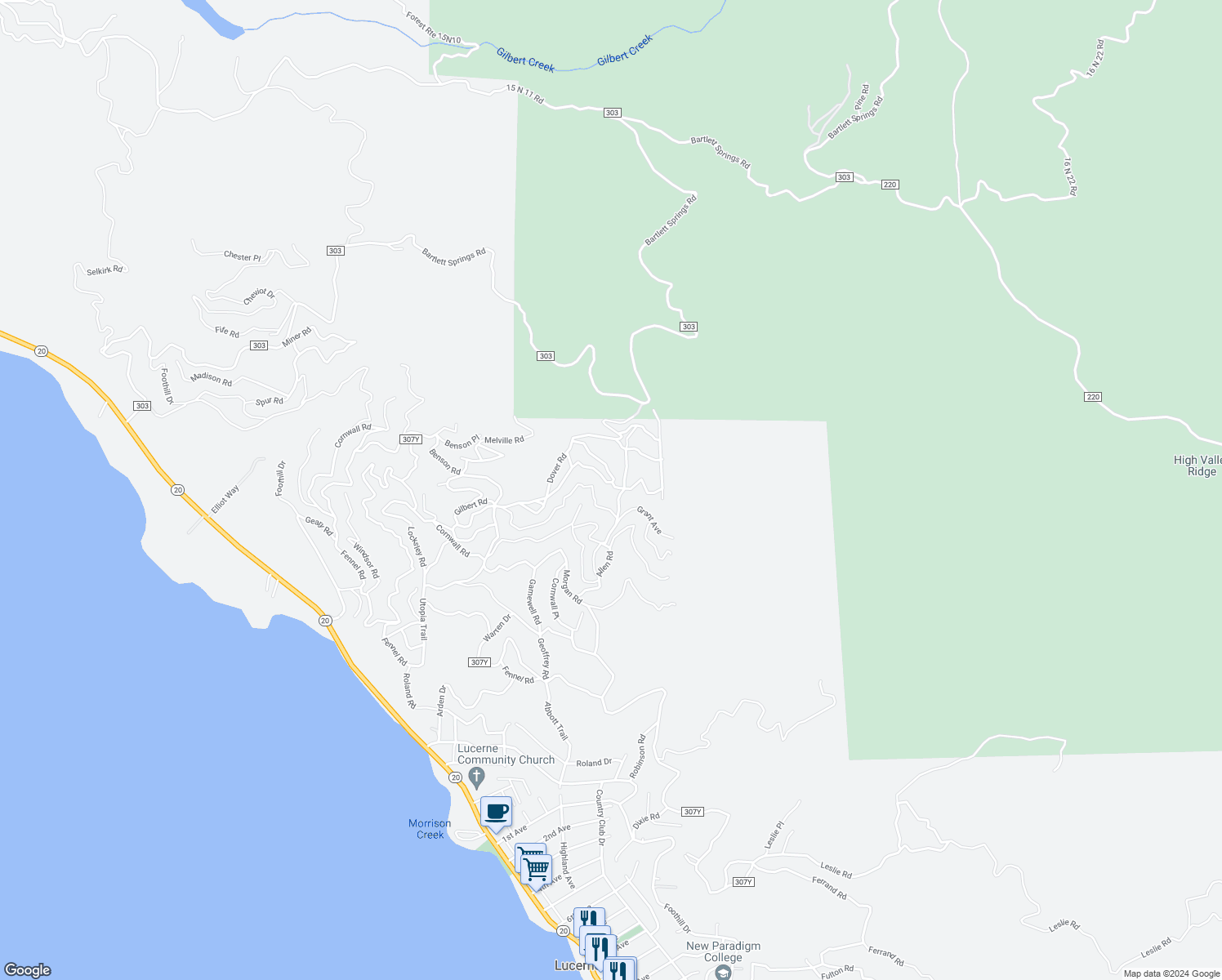 map of restaurants, bars, coffee shops, grocery stores, and more near 6293 Selby Road in Lucerne