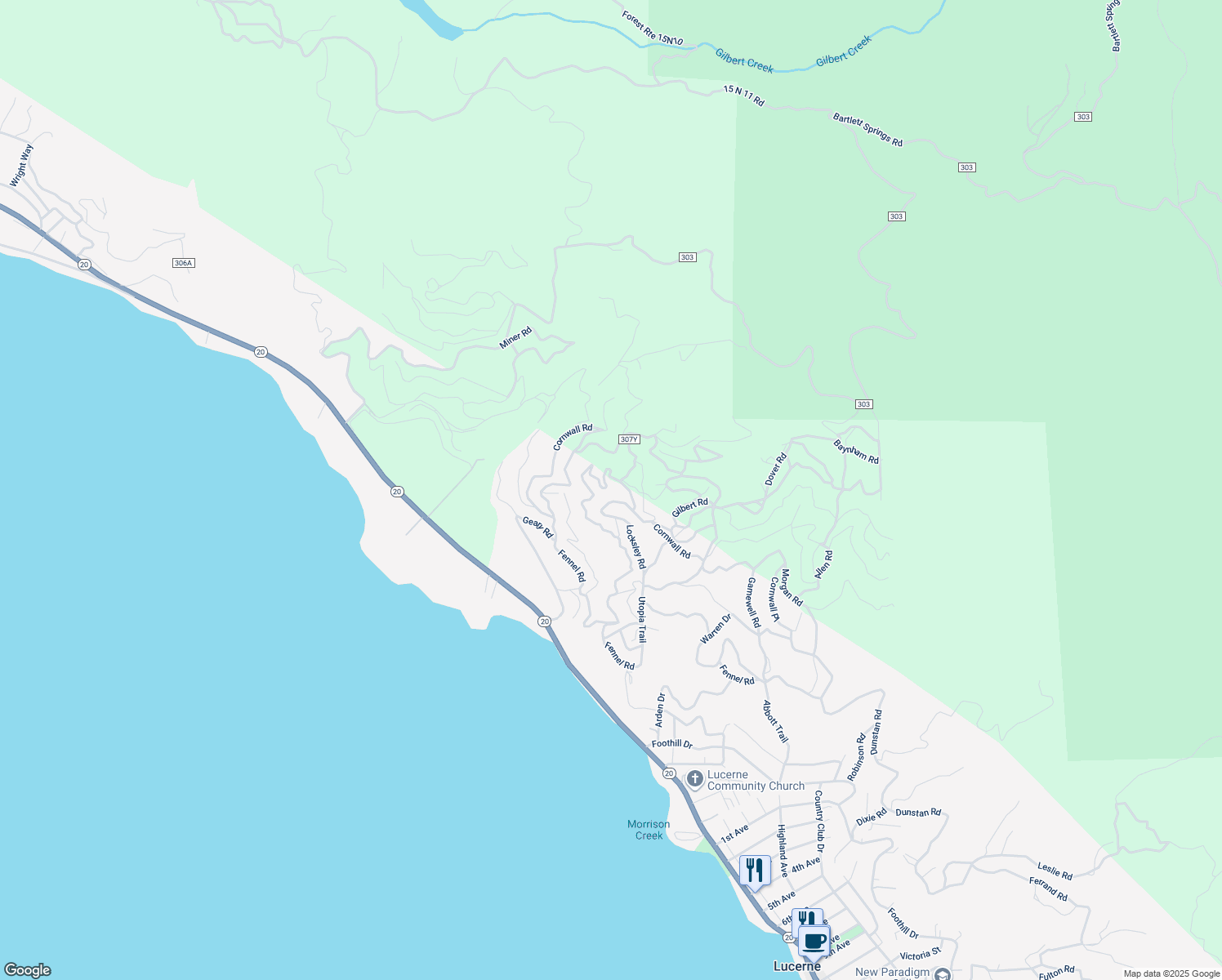 map of restaurants, bars, coffee shops, grocery stores, and more near 5744 Dunstan Road in Lucerne