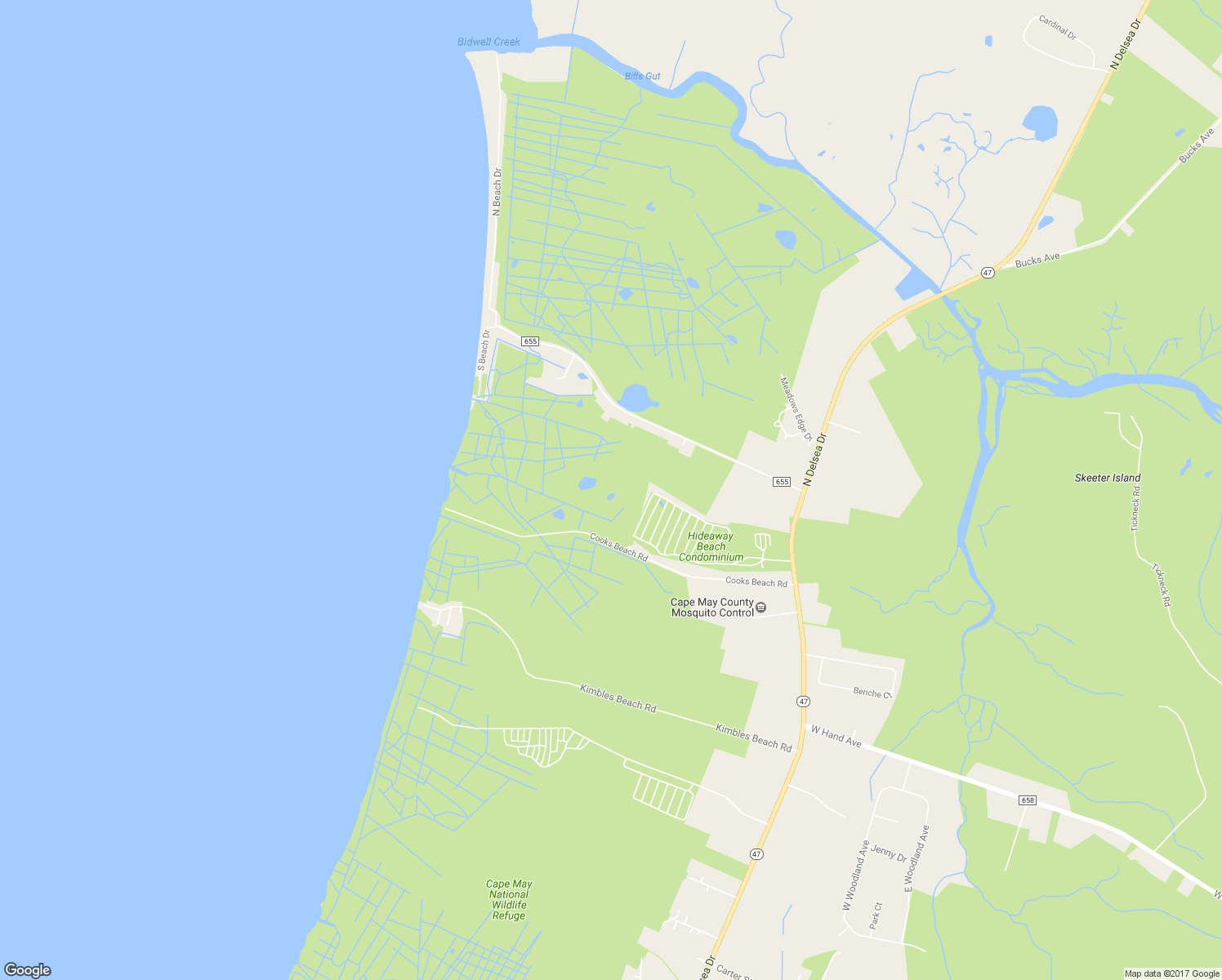 map of restaurants, bars, coffee shops, grocery stores, and more near 81 Reeds Beach Road in Cape May County