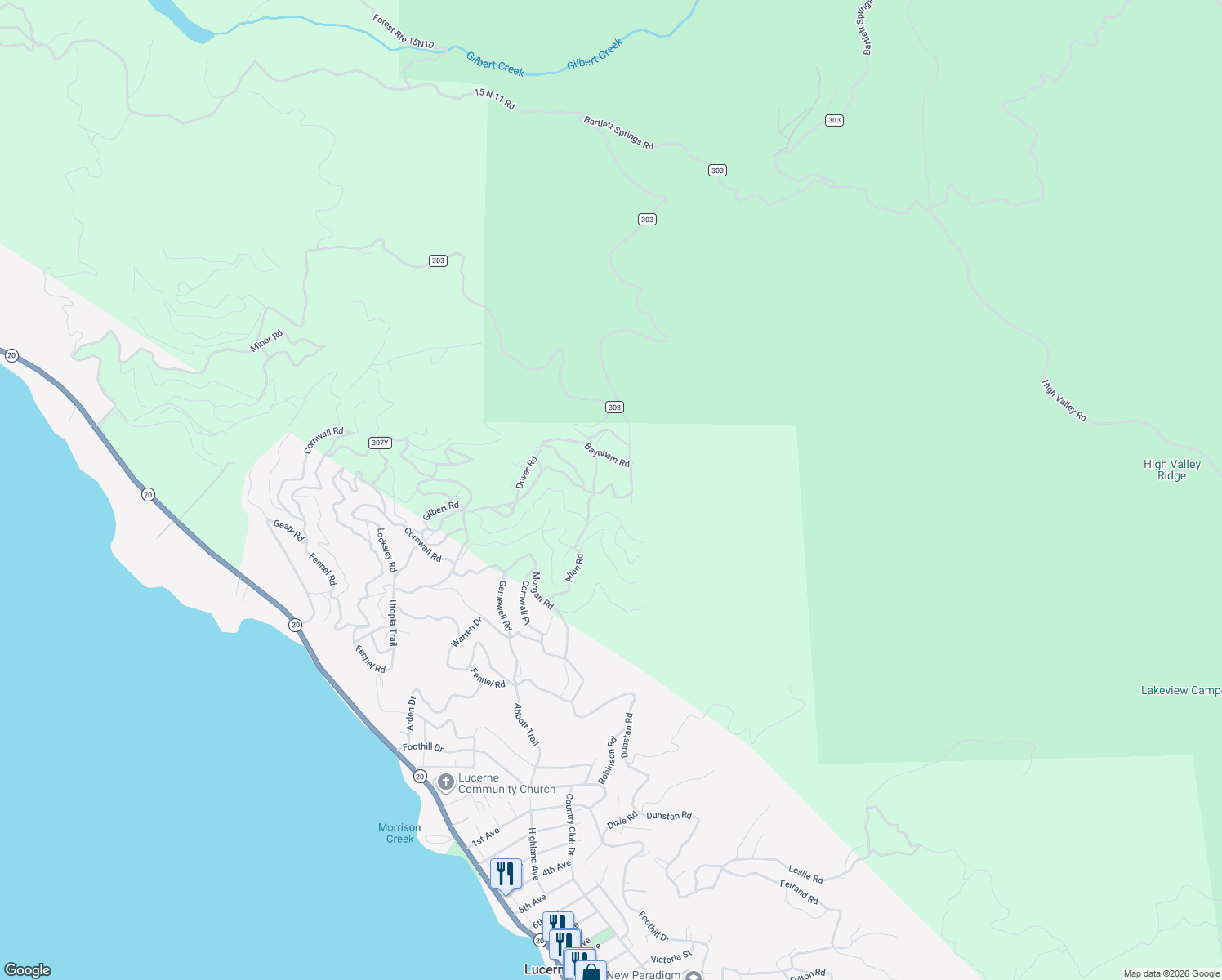 map of restaurants, bars, coffee shops, grocery stores, and more near 6393 Selby Road in Lucerne