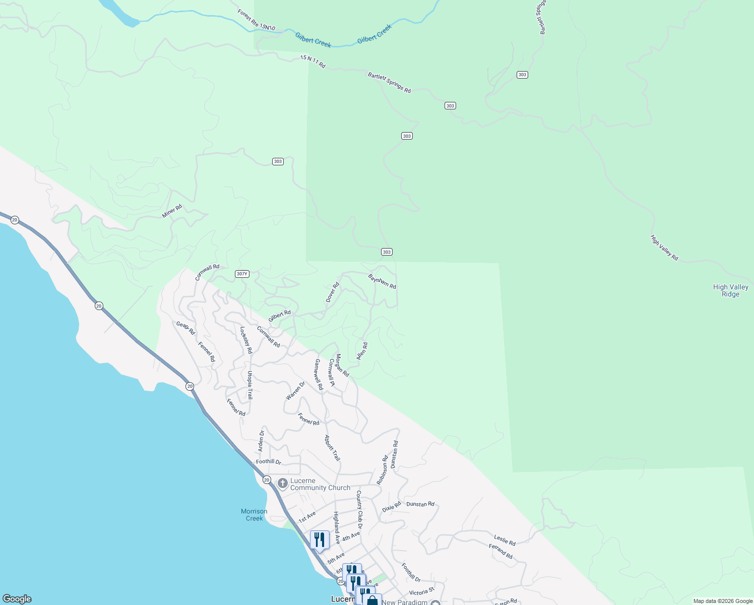 map of restaurants, bars, coffee shops, grocery stores, and more near 6393 Selby Road in Lucerne