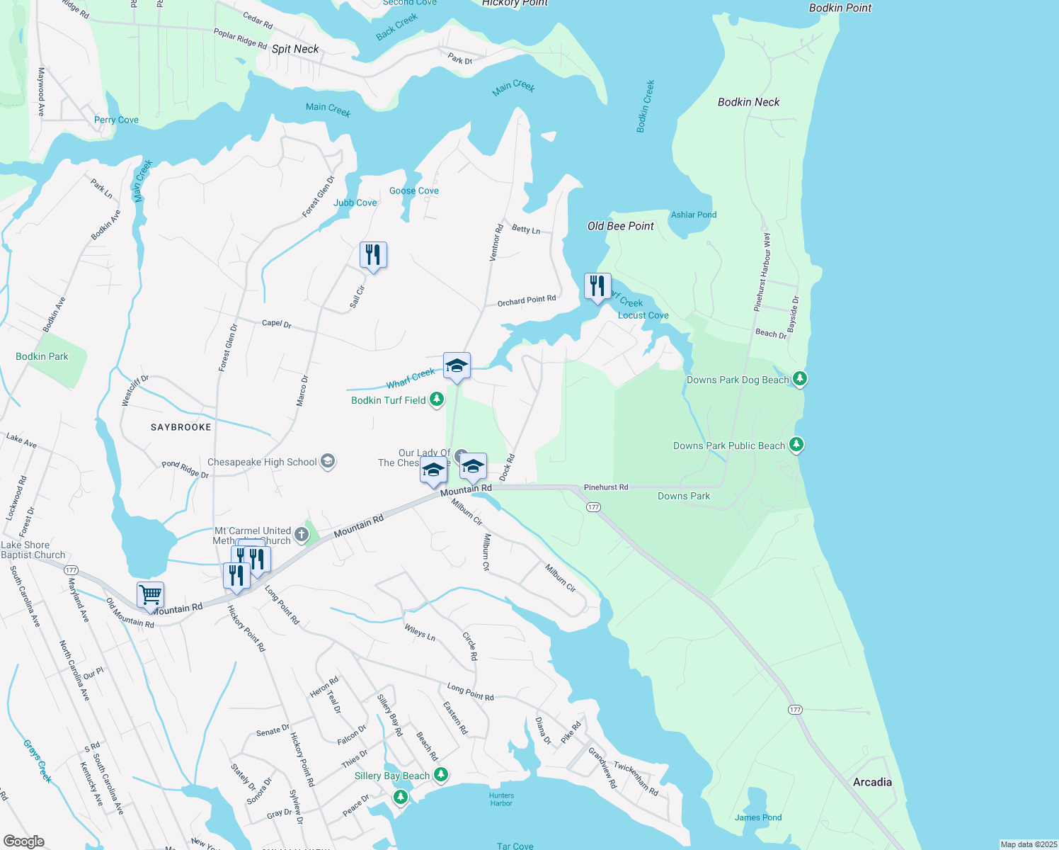 map of restaurants, bars, coffee shops, grocery stores, and more near 8329 Dock Road in Pasadena