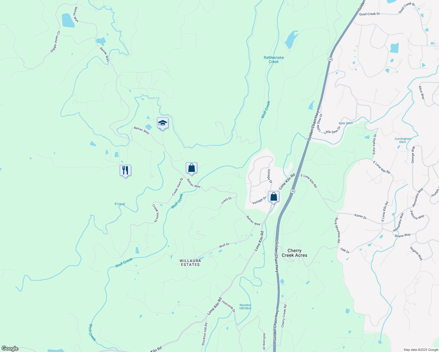 map of restaurants, bars, coffee shops, grocery stores, and more near 10581 Salcido Ln in Grass Valley