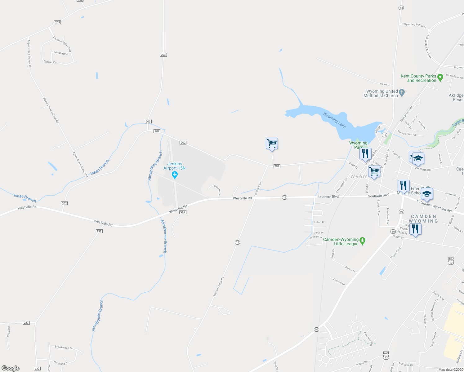 map of restaurants, bars, coffee shops, grocery stores, and more near 83 Bruceter Lane in Kent County