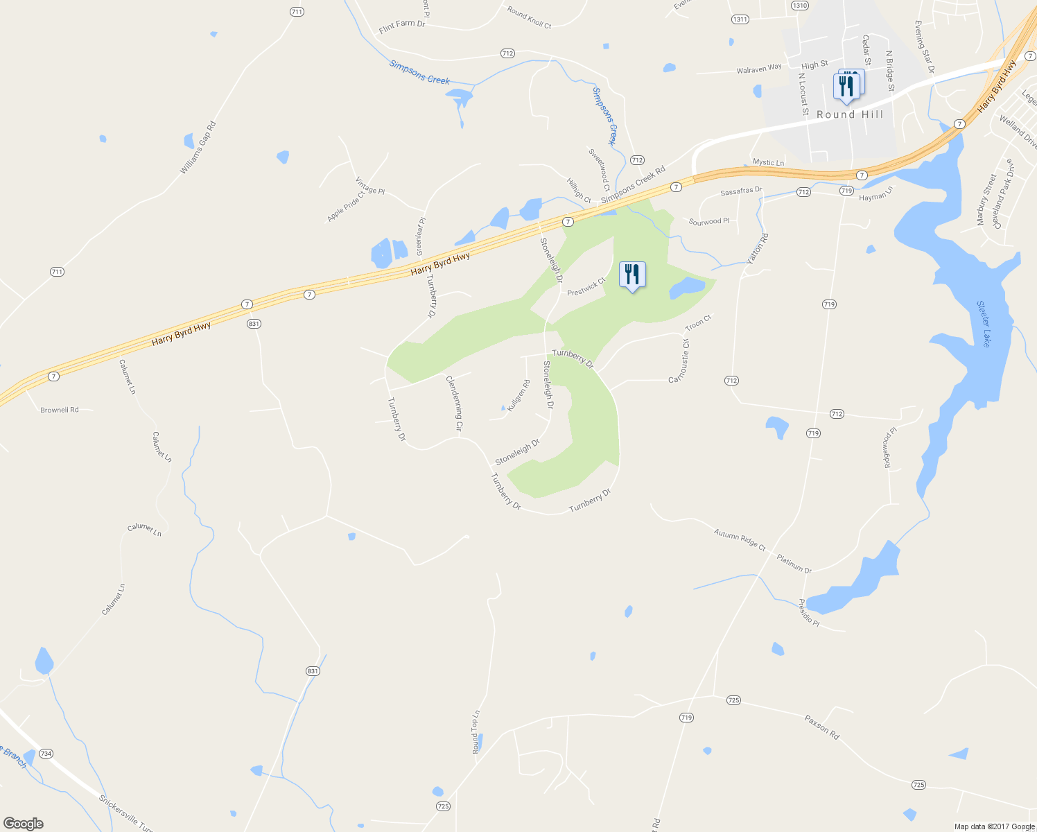 map of restaurants, bars, coffee shops, grocery stores, and more near 35191 Tate Court in Round Hill