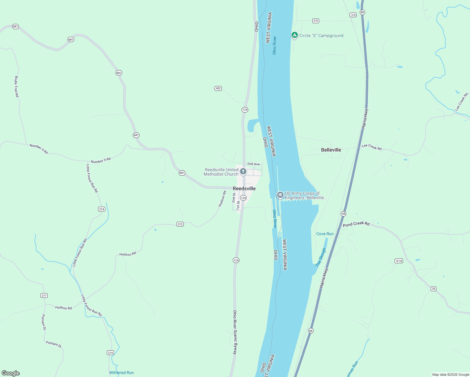 map of restaurants, bars, coffee shops, grocery stores, and more near 65816 2nd St in Meigs