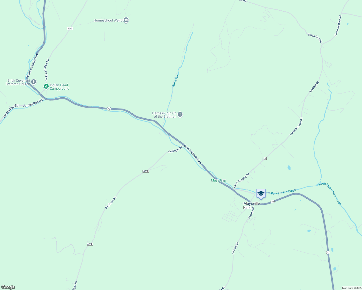 map of restaurants, bars, coffee shops, grocery stores, and more near 11111 Lunice Creek Highway in Maysville