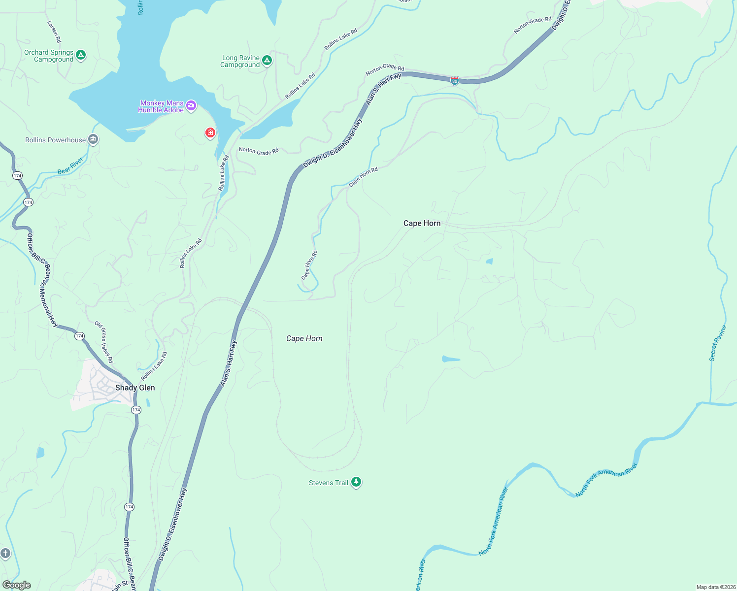 map of restaurants, bars, coffee shops, grocery stores, and more near 540 Trail Ridge Lane in Colfax