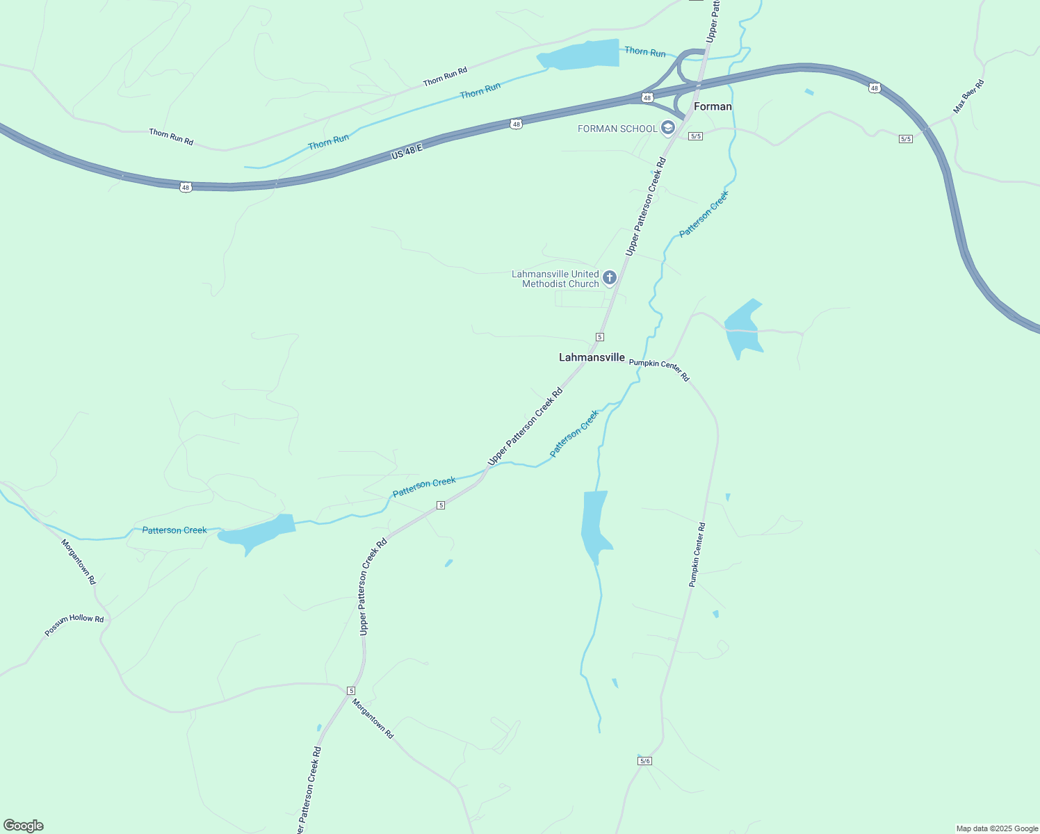map of restaurants, bars, coffee shops, grocery stores, and more near 5981 Upper Patterson Creek Road in Lahmansville
