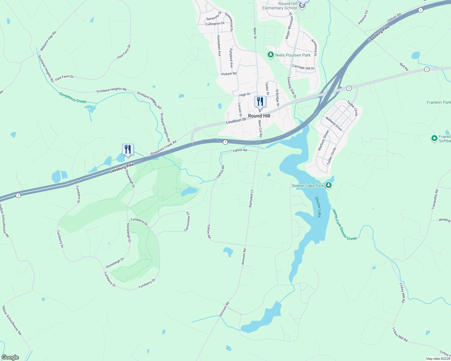 map of restaurants, bars, coffee shops, grocery stores, and more near 35595 Windover Hill Lane in Round Hill