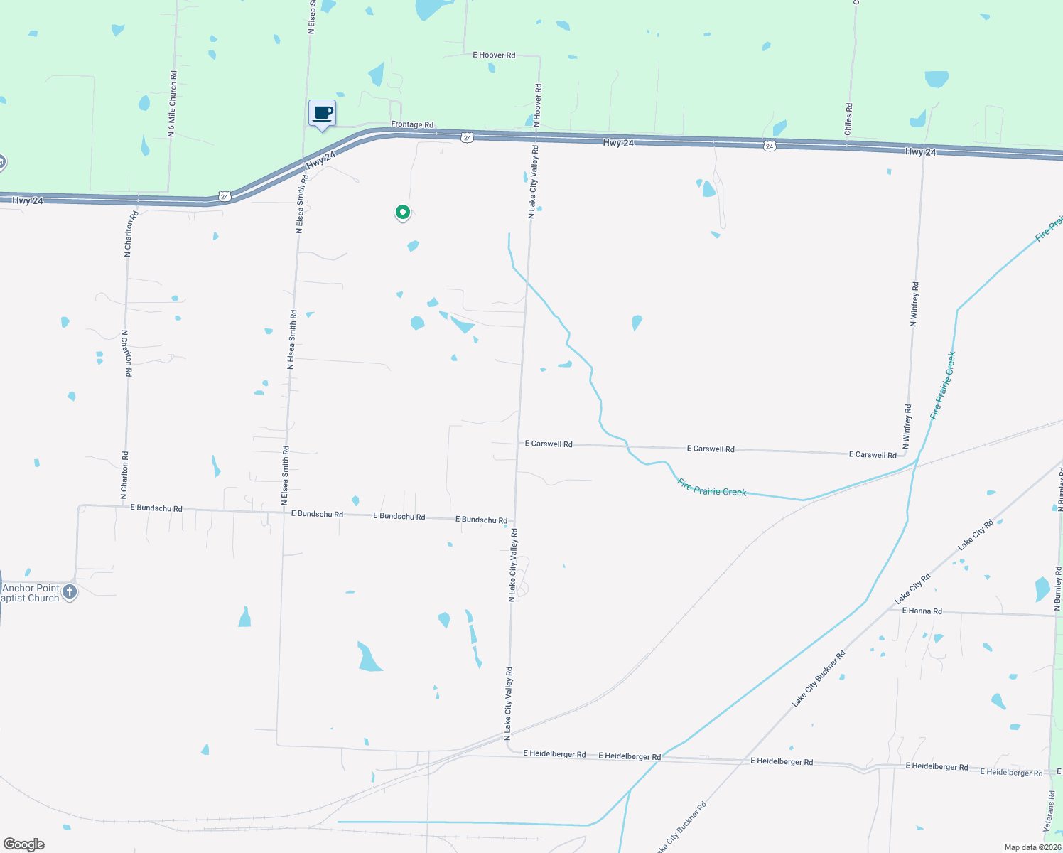 map of restaurants, bars, coffee shops, grocery stores, and more near 1425 North Lake City Valley Road in Buckner