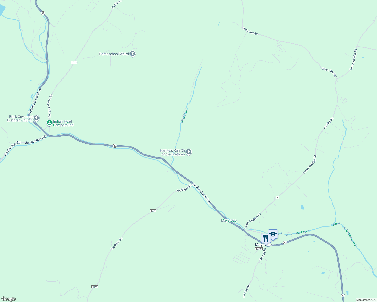 map of restaurants, bars, coffee shops, grocery stores, and more near in Maysville