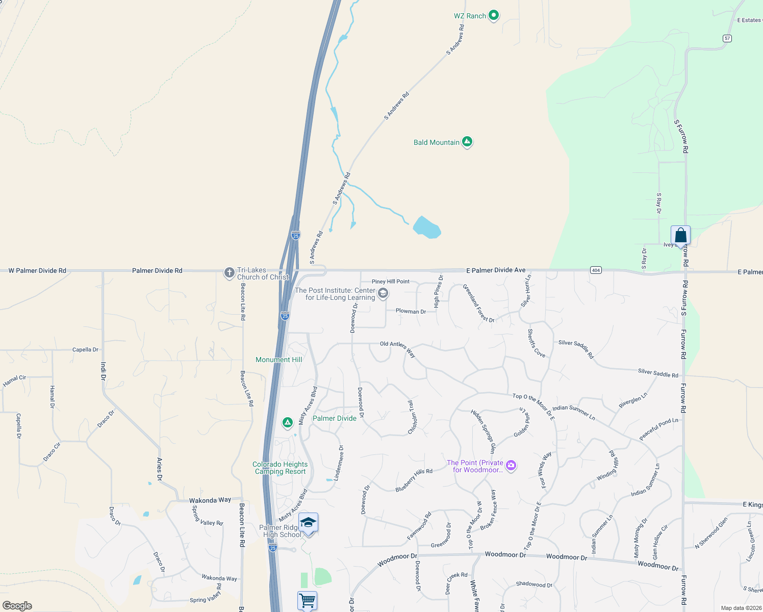map of restaurants, bars, coffee shops, grocery stores, and more near 20310 True Vista Circle in Monument