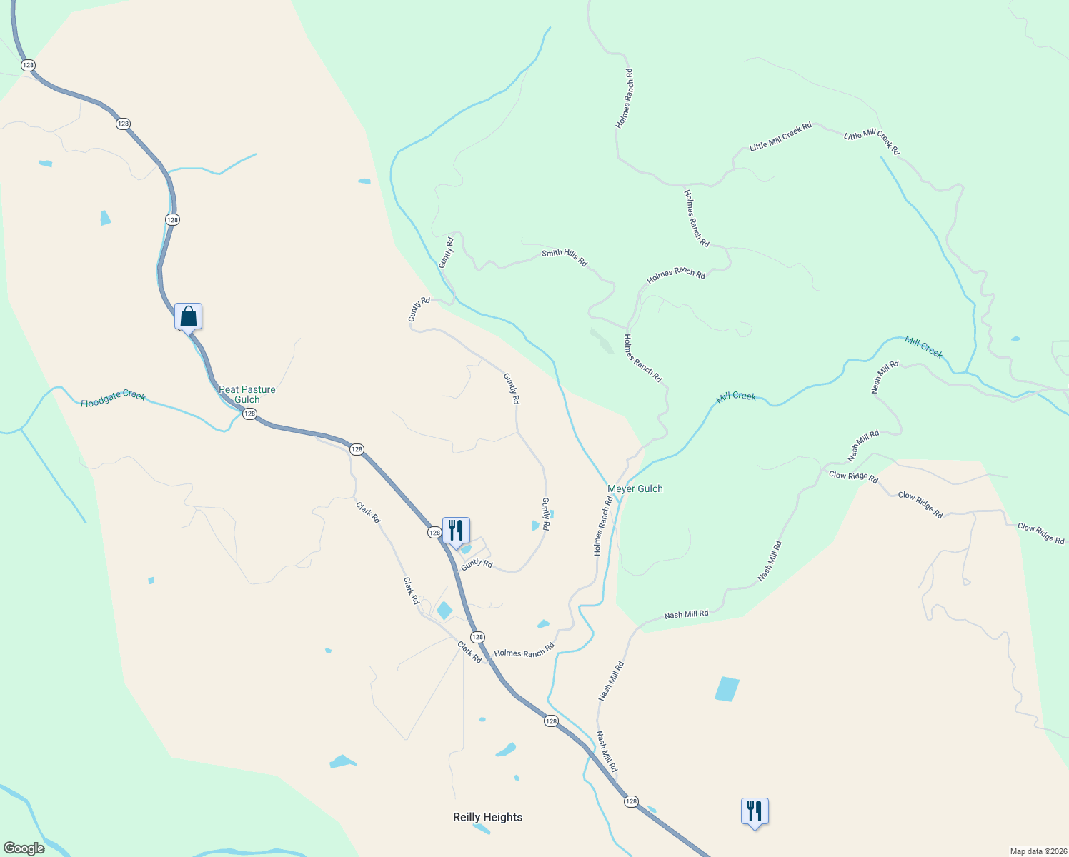 map of restaurants, bars, coffee shops, grocery stores, and more near 2333 Guntly Road in Philo