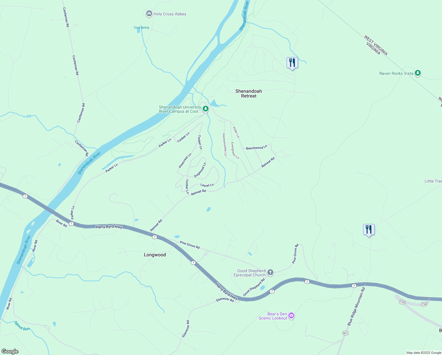 map of restaurants, bars, coffee shops, grocery stores, and more near 1238 Chilly Hollow Road in Berryville