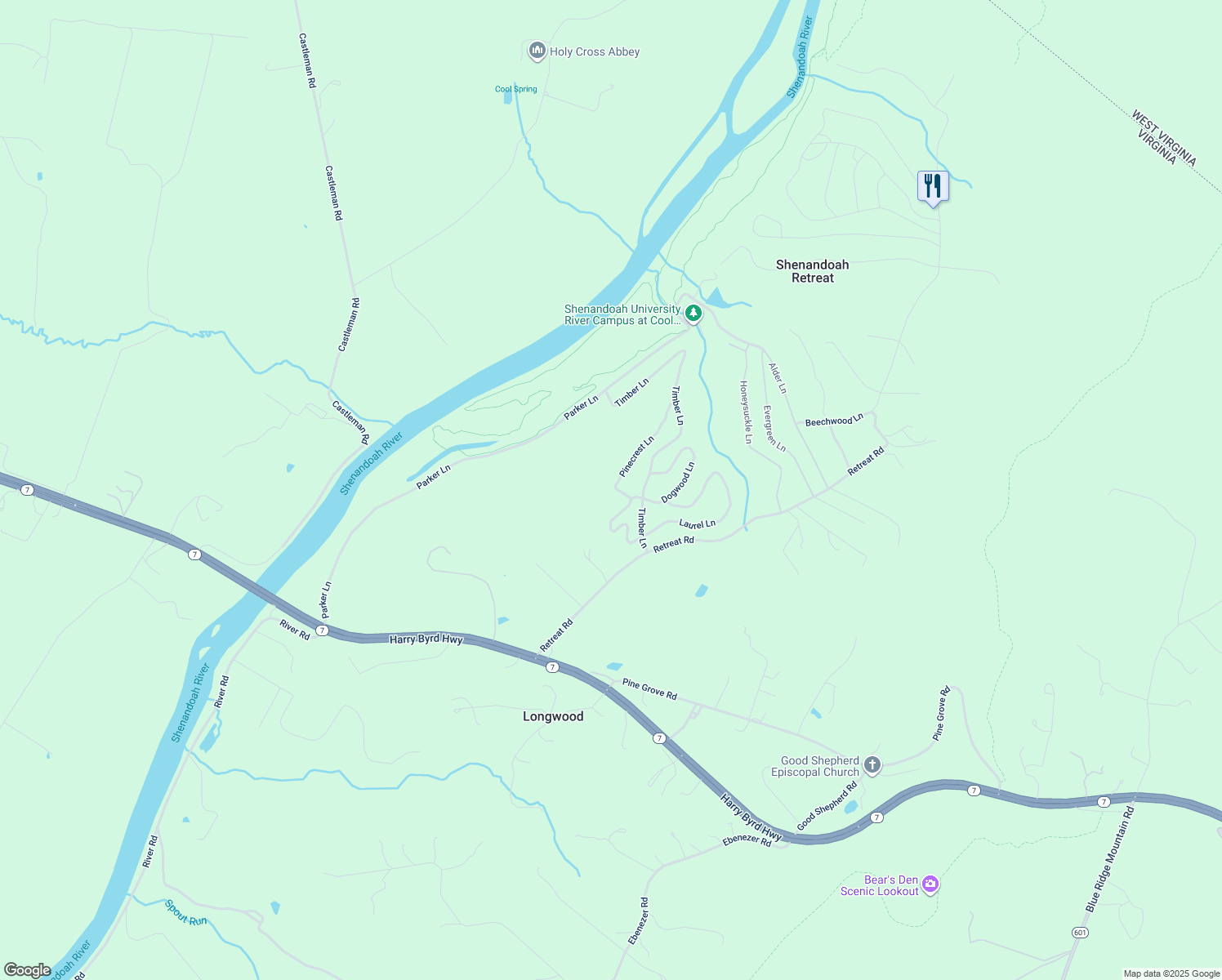 map of restaurants, bars, coffee shops, grocery stores, and more near 497 Locke's Mill Road in Berryville