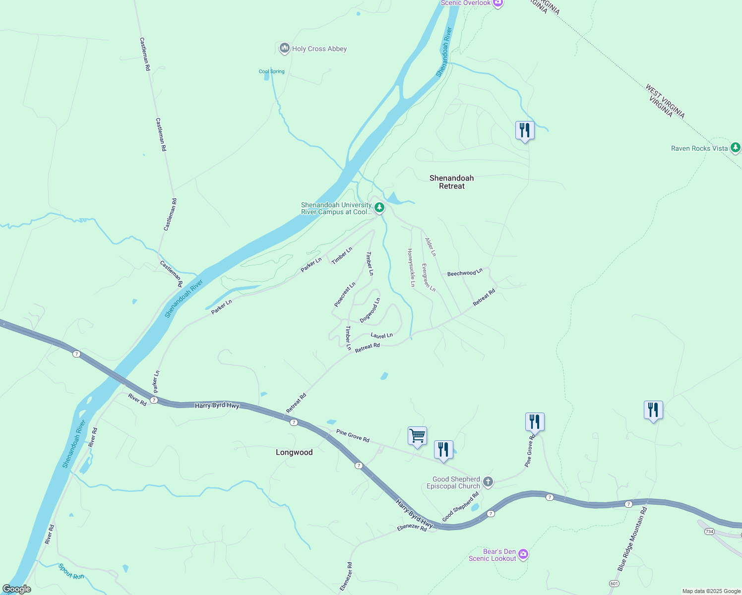 map of restaurants, bars, coffee shops, grocery stores, and more near 695 Clay Hill Road in Boyce