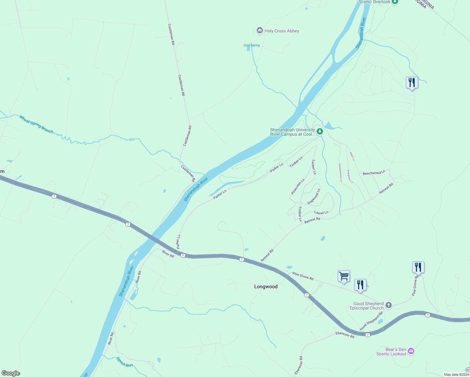 map of restaurants, bars, coffee shops, grocery stores, and more near 452 Browntown Road in Boyce