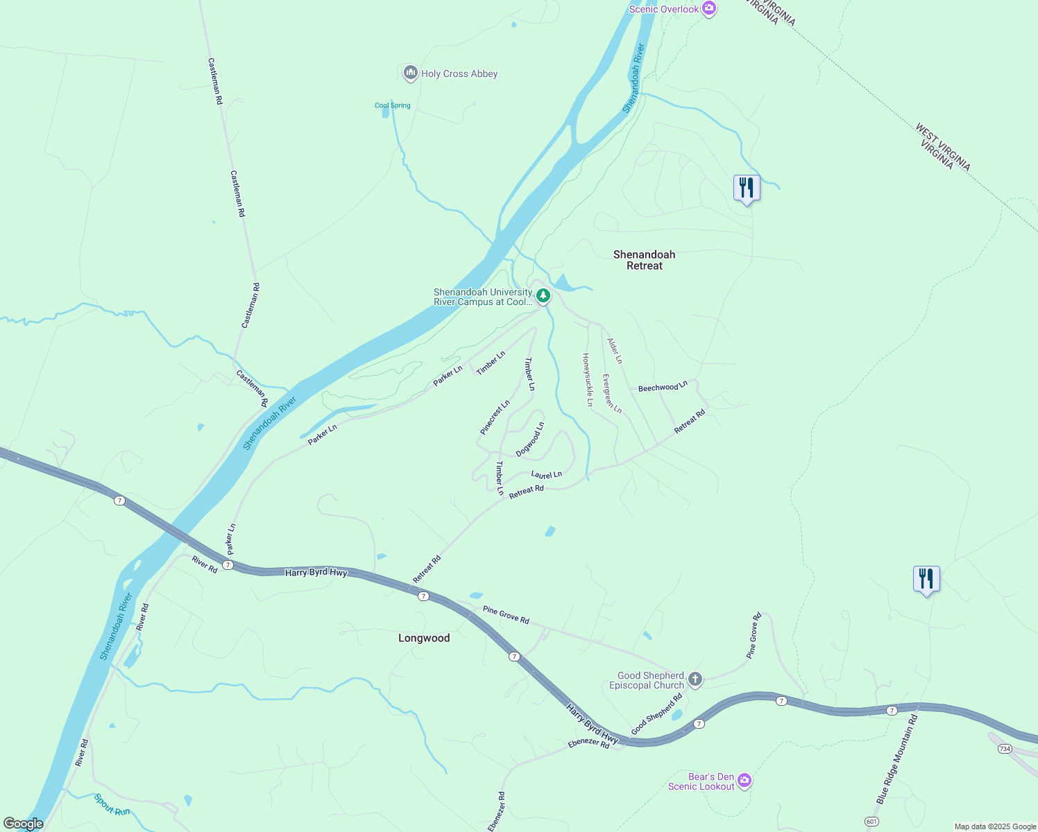 map of restaurants, bars, coffee shops, grocery stores, and more near 306 Timber Lane in Bluemont