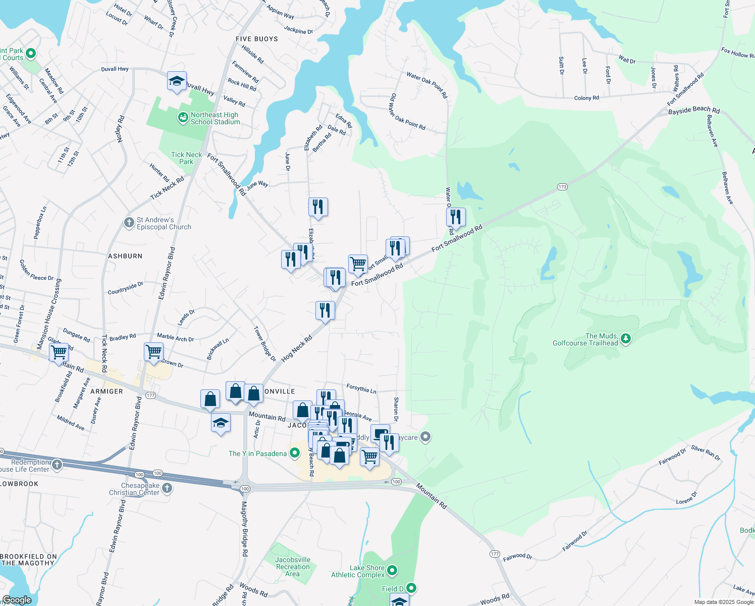 map of restaurants, bars, coffee shops, grocery stores, and more near 4102 Middlebury Court in Pasadena