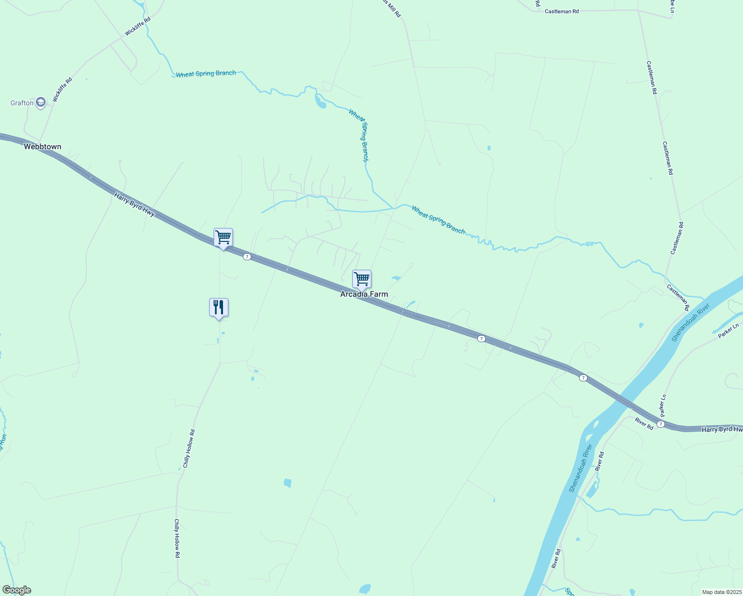 map of restaurants, bars, coffee shops, grocery stores, and more near 4150 Harry Byrd Highway in Berryville