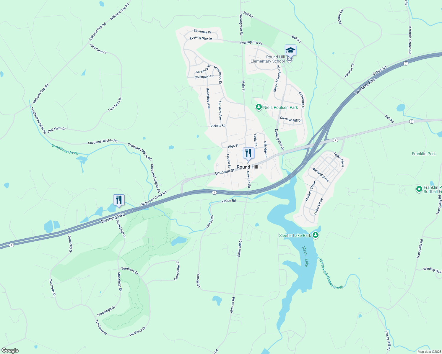map of restaurants, bars, coffee shops, grocery stores, and more near 30 West Loudoun Street in Round Hill