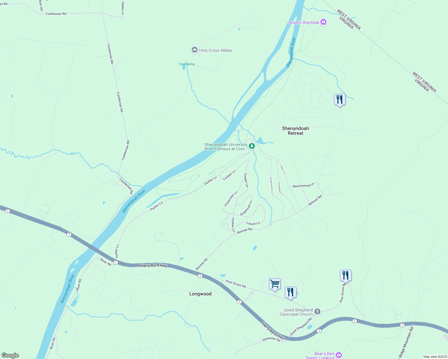 map of restaurants, bars, coffee shops, grocery stores, and more near 306 Timber Lane in Bluemont